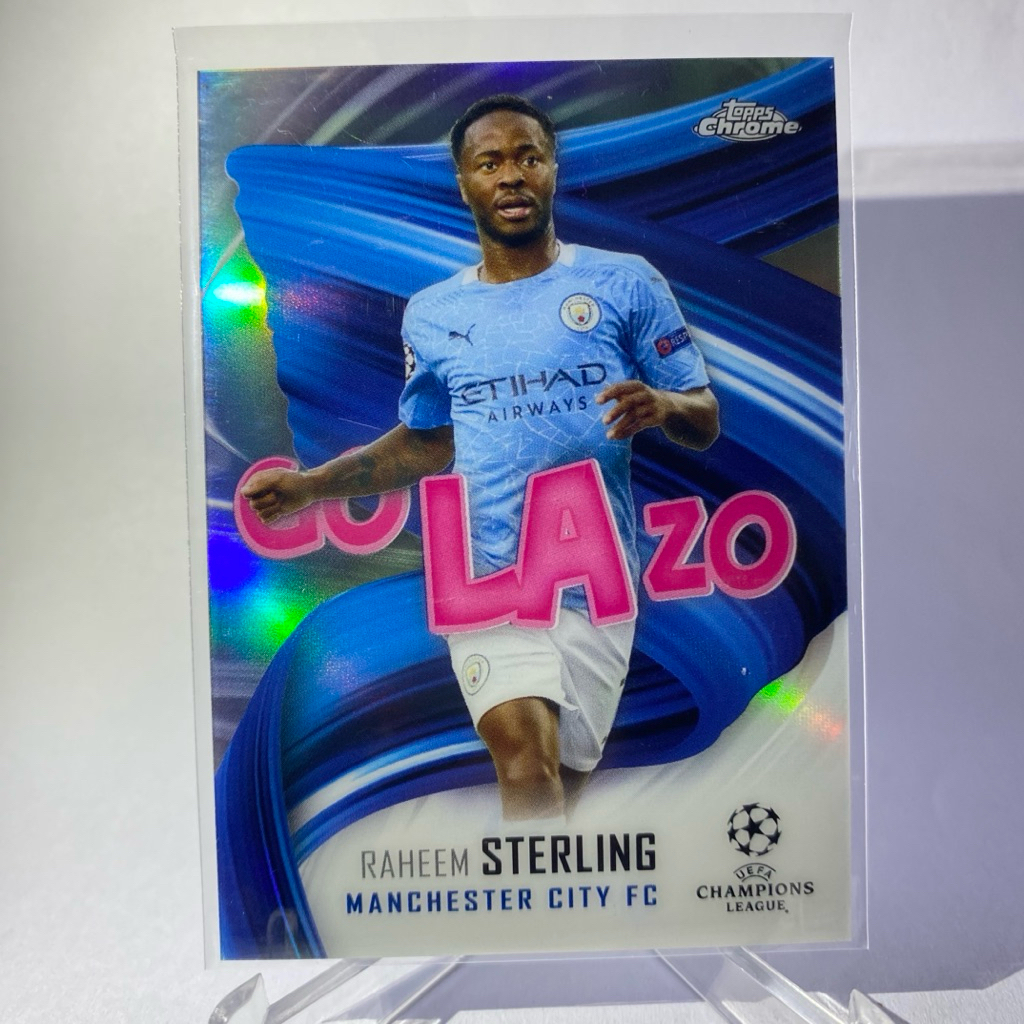 การ์ดสำหรับสะสม นักฟุตบอล RAHEEM STERLING,  MANCHESTER COTY, GOLAZO, TOPPS CHROME 2021