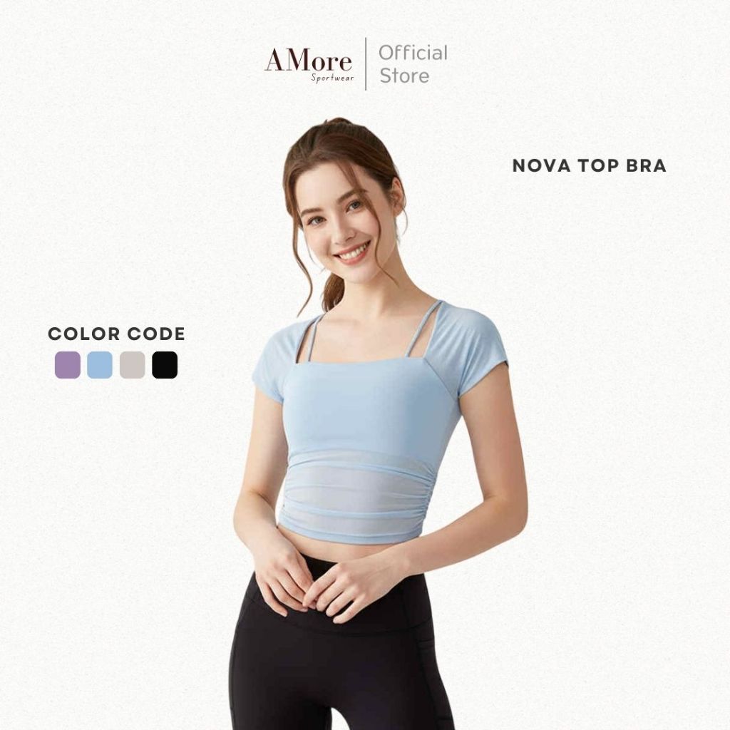 NOVA TOP BRA เสื้อออกกำลังกายผู้หญิง แขนสั้น ฟองน้ำในตัว ใส่โยคะ วิ่ง ฟิตเนส