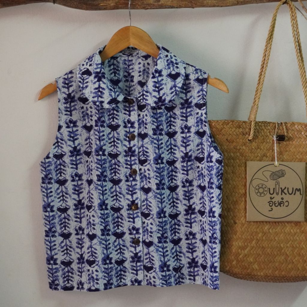 เสื้อแขนกุดปกบัว คอตตอนอินเดีย