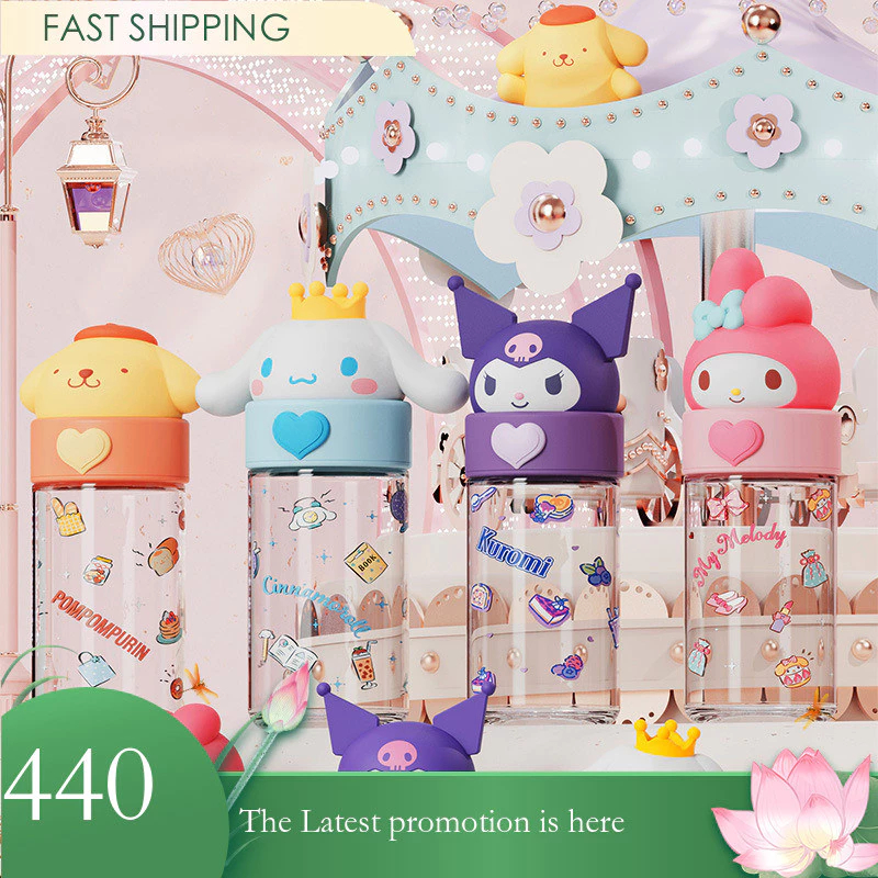 💖 ขวดน้ำ Sanrio สุดน่ารัก! | ขวดน้ำพลาสติกแบบพกพา 350-360 ml 🌈