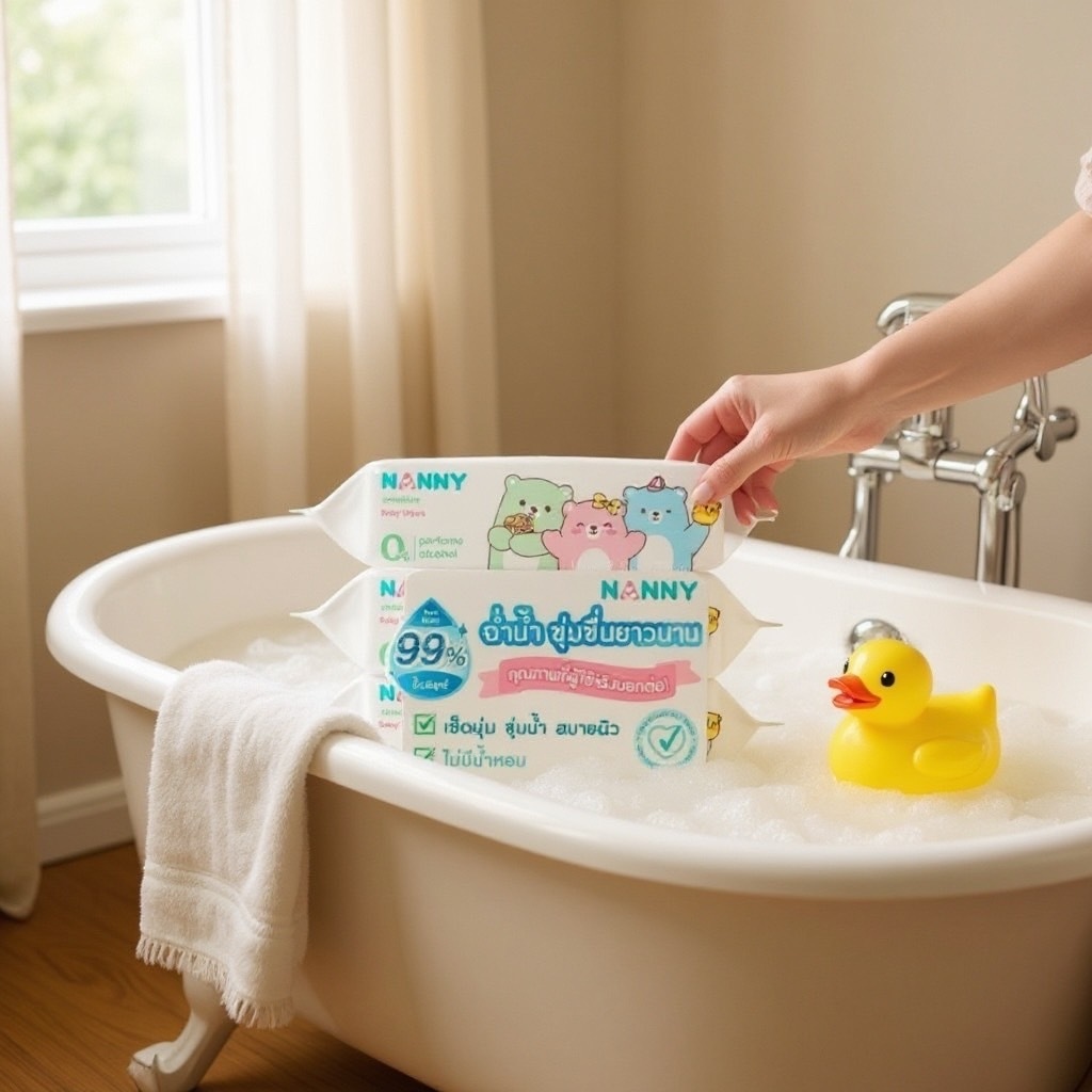 แพ็ค 6 ห่อ NANNY แนนนี่ ทิชชู่เปียก เบบี้ไวพส์แนนนี่ 60 ชิ้น สูตรน้ำบริสุทธิ์ (สินค้าพร้อมส่ง) - รูปที่ 5