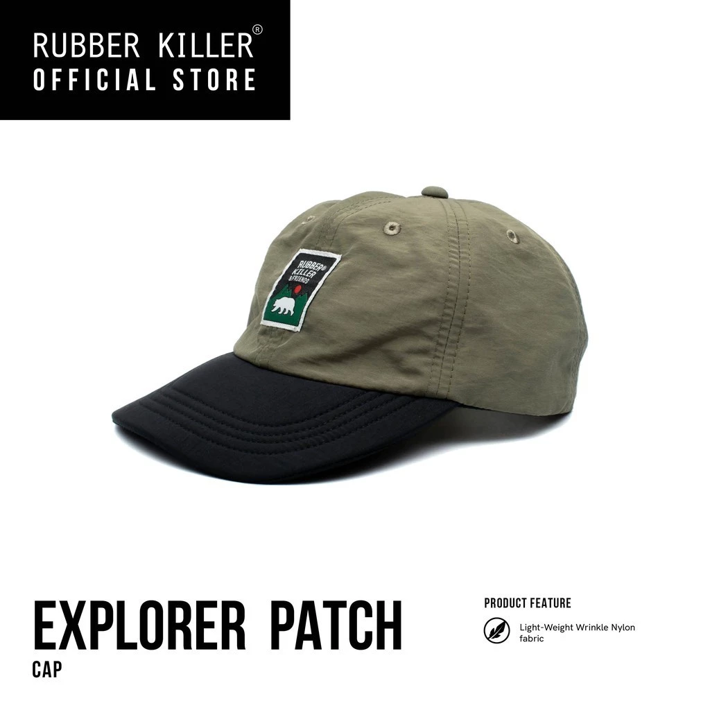 Rubber Killer - EXPLORER PATCH - WRINKLED NYLON CAP - Olive/Black - 100740095
