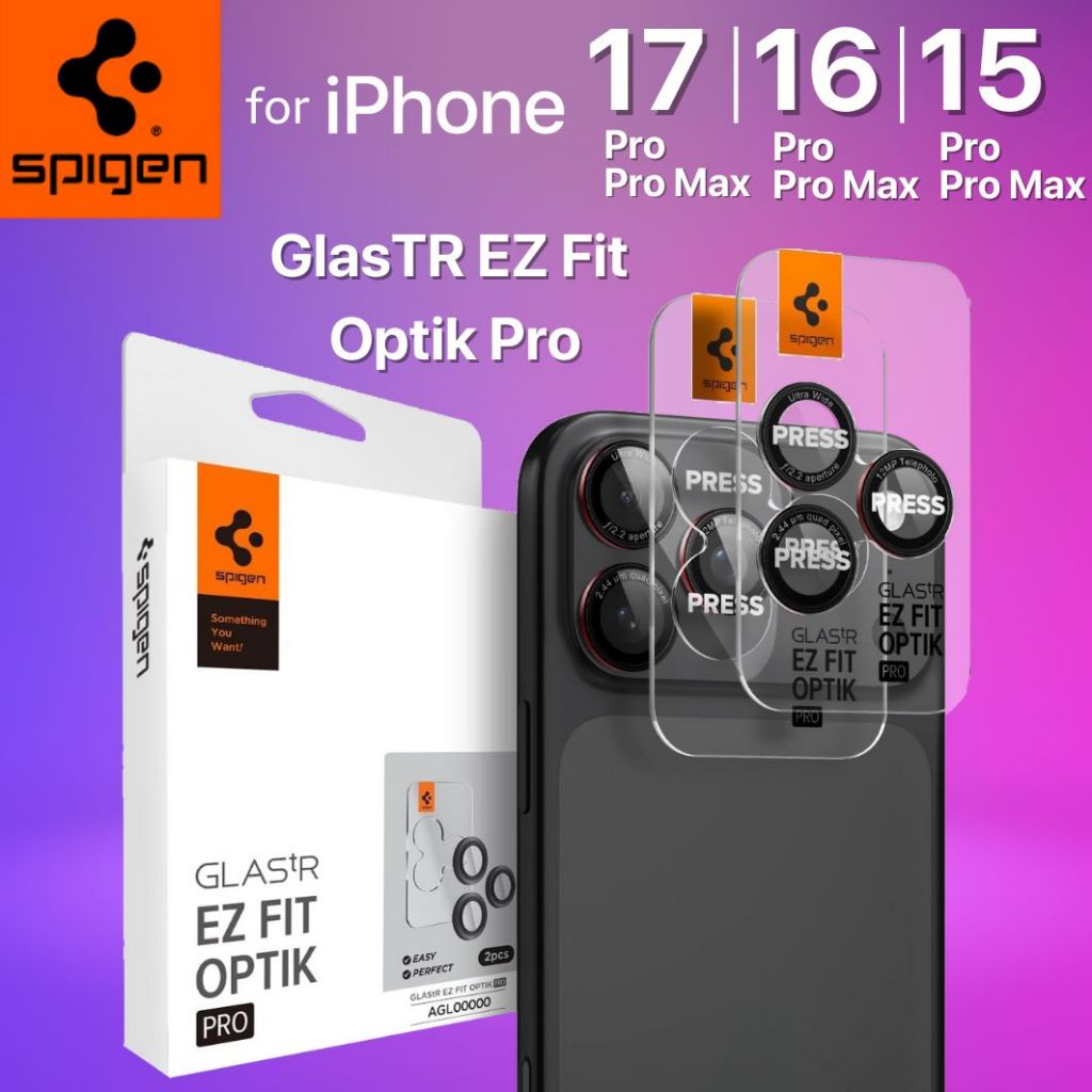 (2 Pack) กระจกกันรอย เลนส์กล้อง SPIGEN GlasTR EZ Fit Optik PRO สำหรับ iPhone 17 / 16 / 15 / Pro / Pr