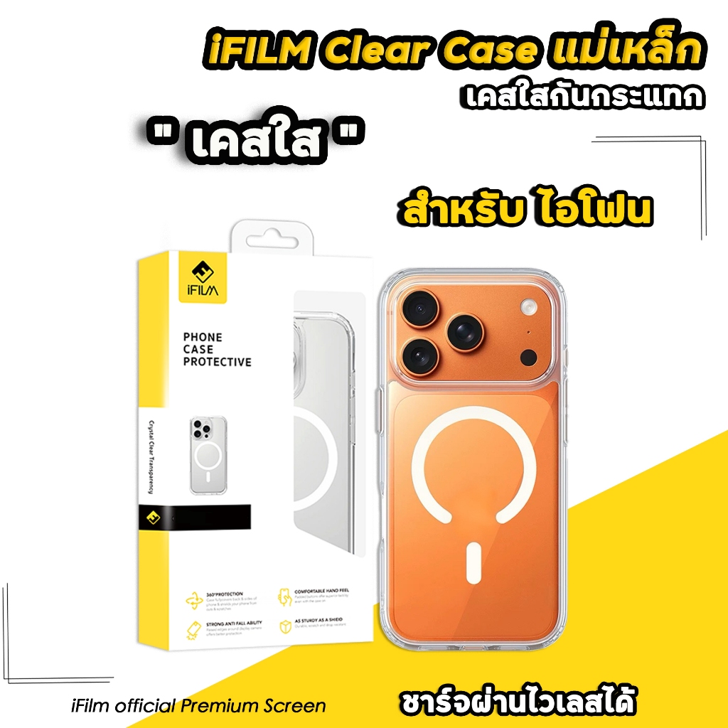 🔥 iFilm เคสใส Clear Case For iPhone 17ProMax 17Pro 17Air 17 16 promax 15 plus 14 13 ปกป้องการชน เคสไอโฟน แม่เหล็ก