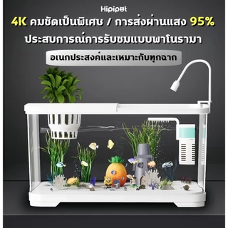 ตู้ปลา ตู้ปลาตั้งโต๊ะ ตู้ปลา 12 นิ้ว พร้อมไฟและปั๊มน้ำ การออกแบบที่มีฝาปิด ป้องกันการกระโดด ใช้ในการปลูกพืชน้ำ