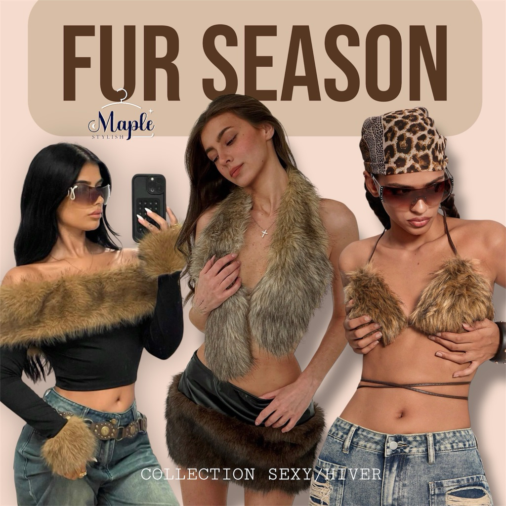 🐈‍⬛~ 𝐅𝐮𝐫 𝐬𝐞𝐚𝐬𝐨𝐧 𝐬𝐞𝐱𝐲 𝐜𝐫𝐨𝐩 ~✨🥂Top Crop bikini ขนสัตว์เทียม สวยเซ็กซี่เฟียซสุดๆ(Preorder)