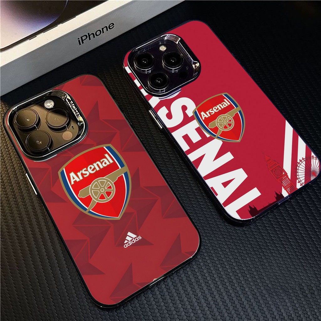 อาร์เซนอล ฟุตบอลคลับSimple สีทึบ Frosted Electroplate เลนส์ป้องกันเคสโทรศัพท์สําหรับ iPhone 17 Pro Max 16 15 11 12 13 XR