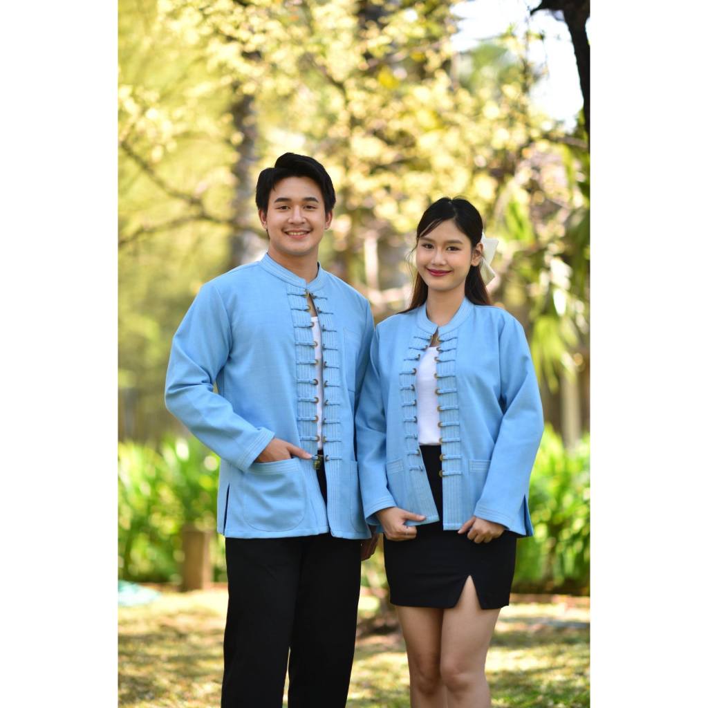 เสื้อคลุมแต่งเหรียญ ผ้าชินมัย งานอัดกาว สีฟ้าอ่อน