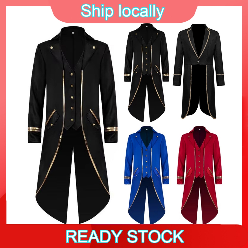 【READY STOCK】Steampunk Long Retro Tailcoat Tuxedo Palace Dress Medieval Prince Victorian Gothic Coat