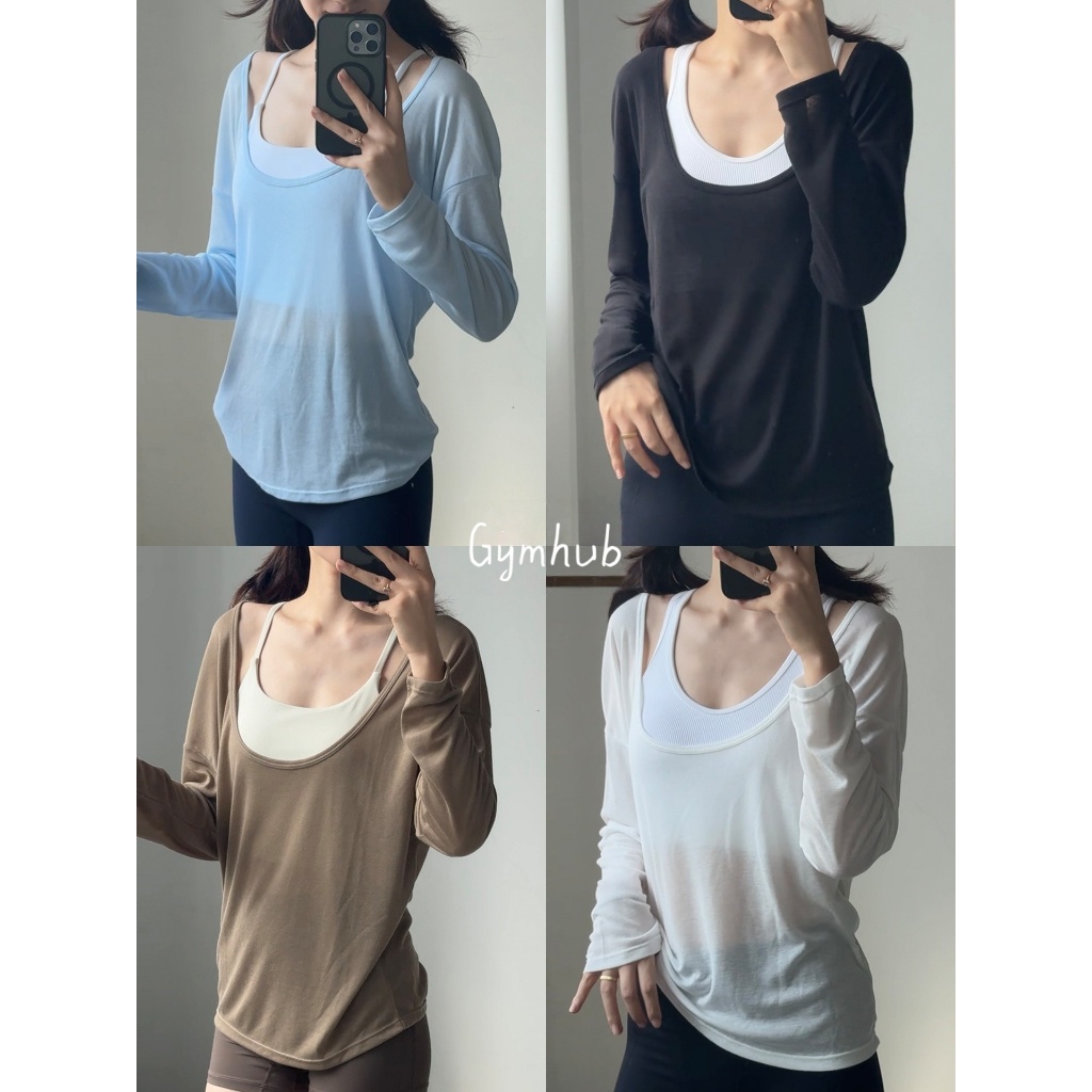 GYMHUB เสื้อโยคะแขนยาว เนื้อผ้าบางเบาโปร่งแสง ทรงหลวมสวมใส่สบาย สำหรับออกกำลังกาย พิลาทีส และใส่ในชีวิตประจำวัน