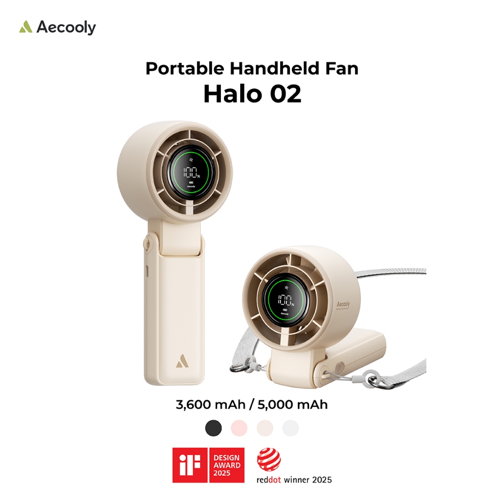 Aecooly พัดลมมือถือ Halo 02 3600mAh/5000mAh พัดลมพกพา เสียงเบา ขนาดเล็ก พร้อมจอ รุ่น PB02