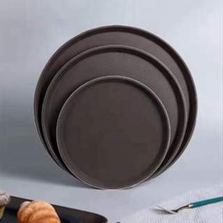 ถาดเสิร์ฟกันลื่น สีน้ำตาล แบบกลม