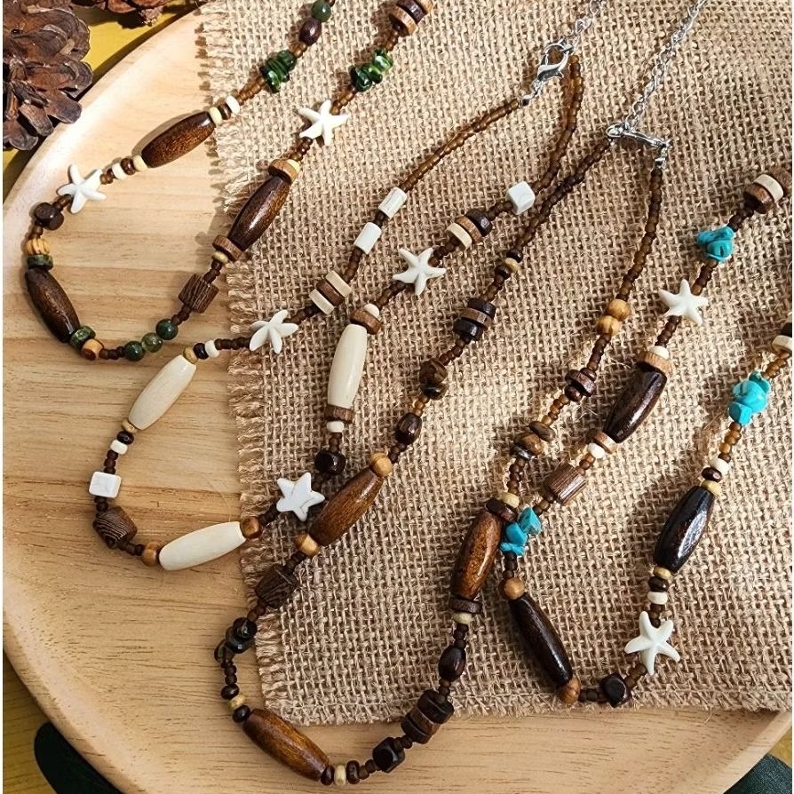 พร้อมส่ง 🇹🇭 สร้อยคอแฮนด์เมดลูกปัดไม้ Handmade Wooden Beads Necklace