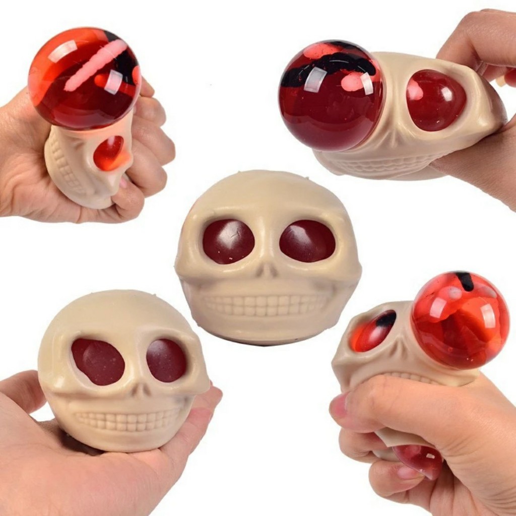 พร้อมส่ง ตุ๊กตายืดหยุน บีบได้  ของเล่นฮาโลวีน หัวกระโหลก