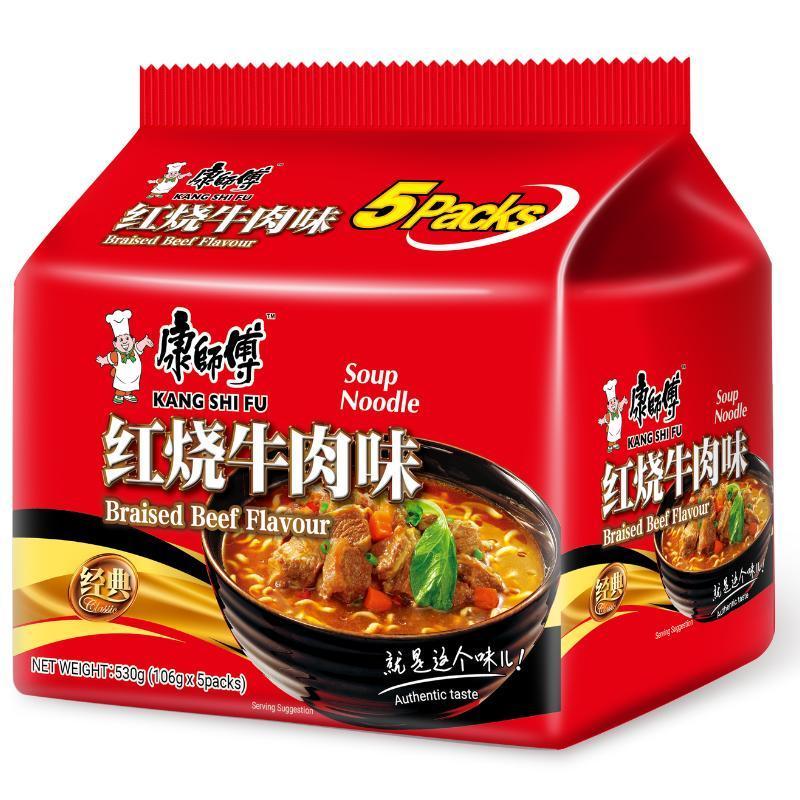 KANG SHI FU บะหมี่กึ่งสำเร็จรูป รสเนื้อ มาม่าแบบน้ำ แบบแพ็ก 5 ห่อ เข้มข้น จัดจ้าน ขนาด 520 กรัม รสชาติที่ไม่ควรพลาด