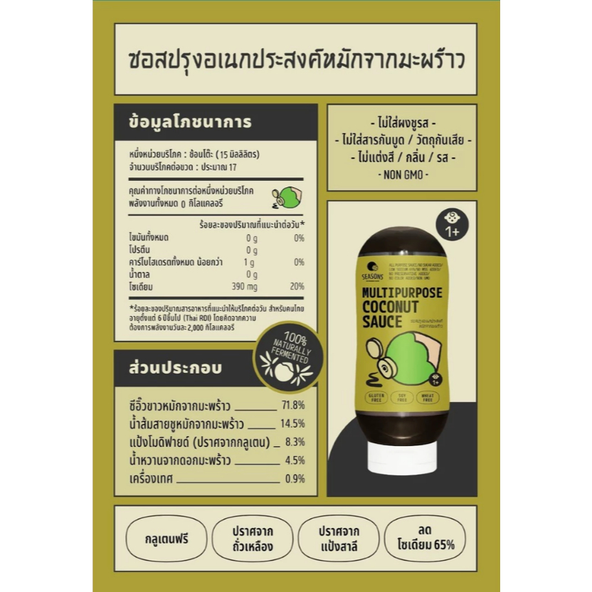 [SET สุดคุ้ม] Seasons ซอสปรุงอเนกประสงค์ +ซีอิ๊วขาวหมักจากมะพร้าว ปราศจากถั่วเหลือง Gluten Free - รูปที่ 4