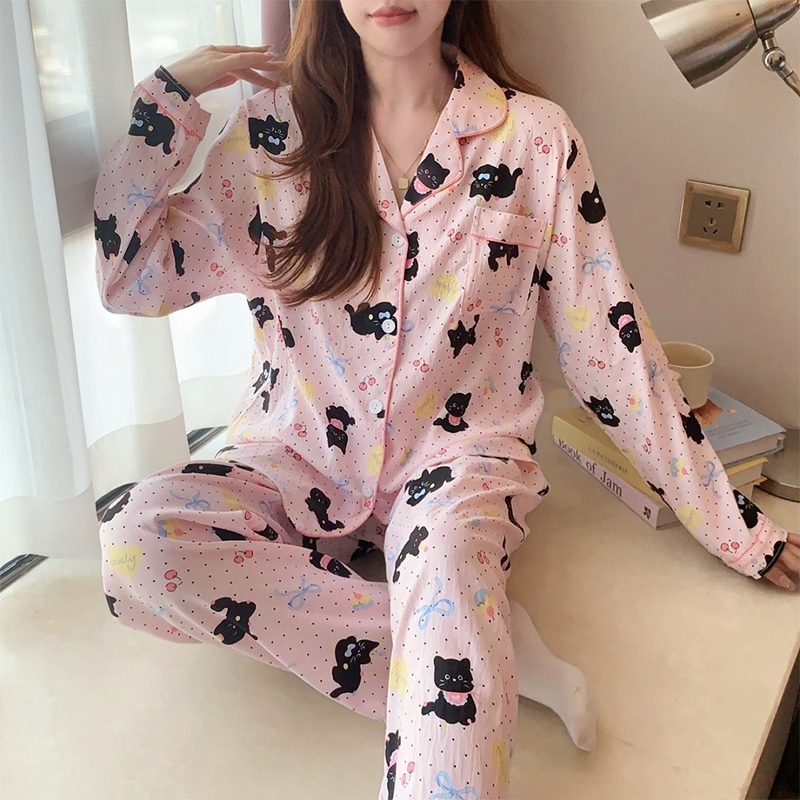 💛ชุดนอนผ้าไหมญี่ปุ่น เนื้อผ้าบางเบาใส่สบายไม่ร้อน ผ้านุ่ม เสื้อแขนยาว+กางเกงขายาว ผ้าฝ้ายลายเมฆ L-4XL - รูปที่ 6