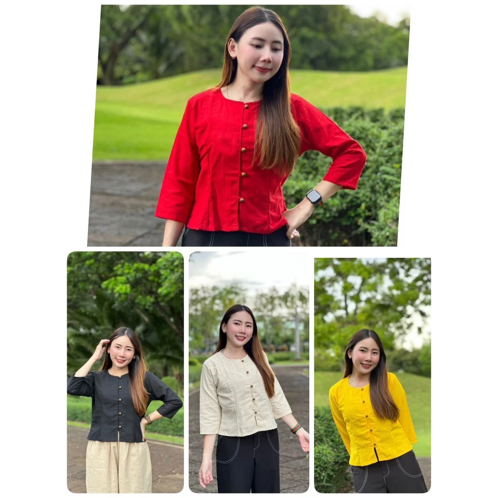 #เสื้อผ้าฝ้าย *คอกลม*กระดุมหน้า5เม็ด