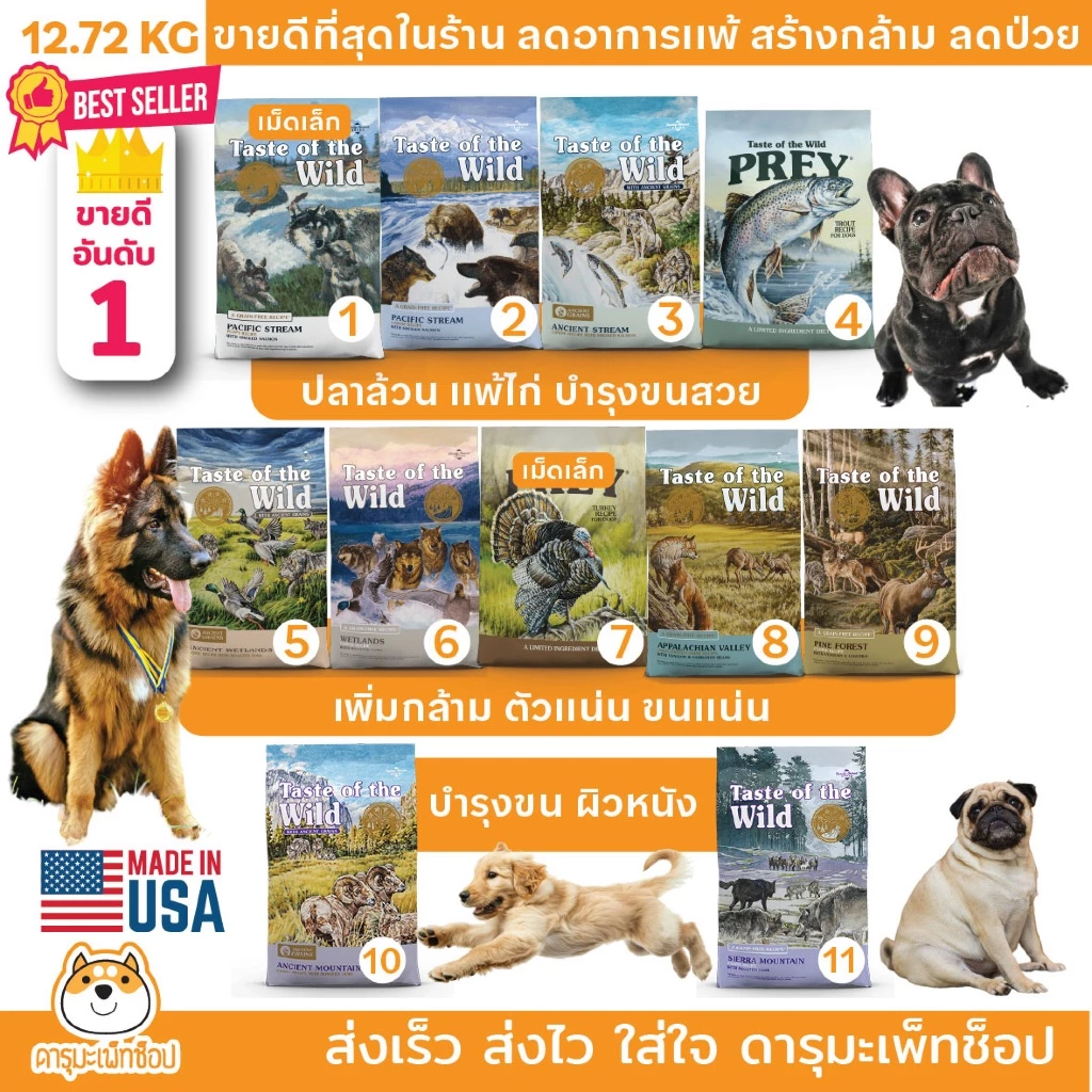*แพ้ไก่ ขนสวย ลดน้ำหนัก เพิ่มน้ำหนัก อาหารสุนัข Taste of the wild เกรด Holistic ขนาด 11.36 และ 12.72 เทสออฟเดอะไวด์