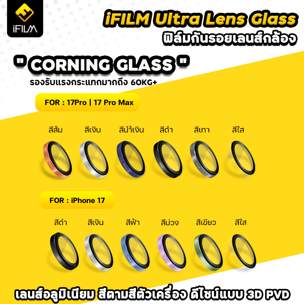 🔥iFilm Ultra Lens AR Corning Glass 3D PVD For iPhone 17ProMax 17Pro 17 Air 16ProMax 16 Plus 15 14 13 ฟิล์ม เลนส์กล้อง thumbnail 4