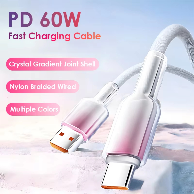 สายชาร์จเร็ว 60W PD cable สายTypeC toไอโฟน สายชาตPDสำหรับไอโฟน/แอนดรอย สายชาร์จไล่สี เชื่อมต่อข้อมูล