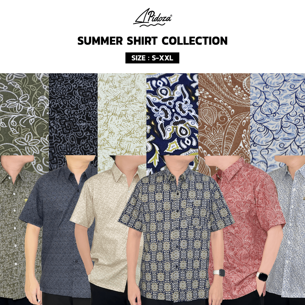 Pidoza เสื้อเชิ้ตฮาวาย ผ้าคอตตอน คอปก ชายตรง ไซส์ยุโรป ใส่ไปเที่ยว โอเวอร์ไซส์ อก42-50 มีไซส์ S-XXL