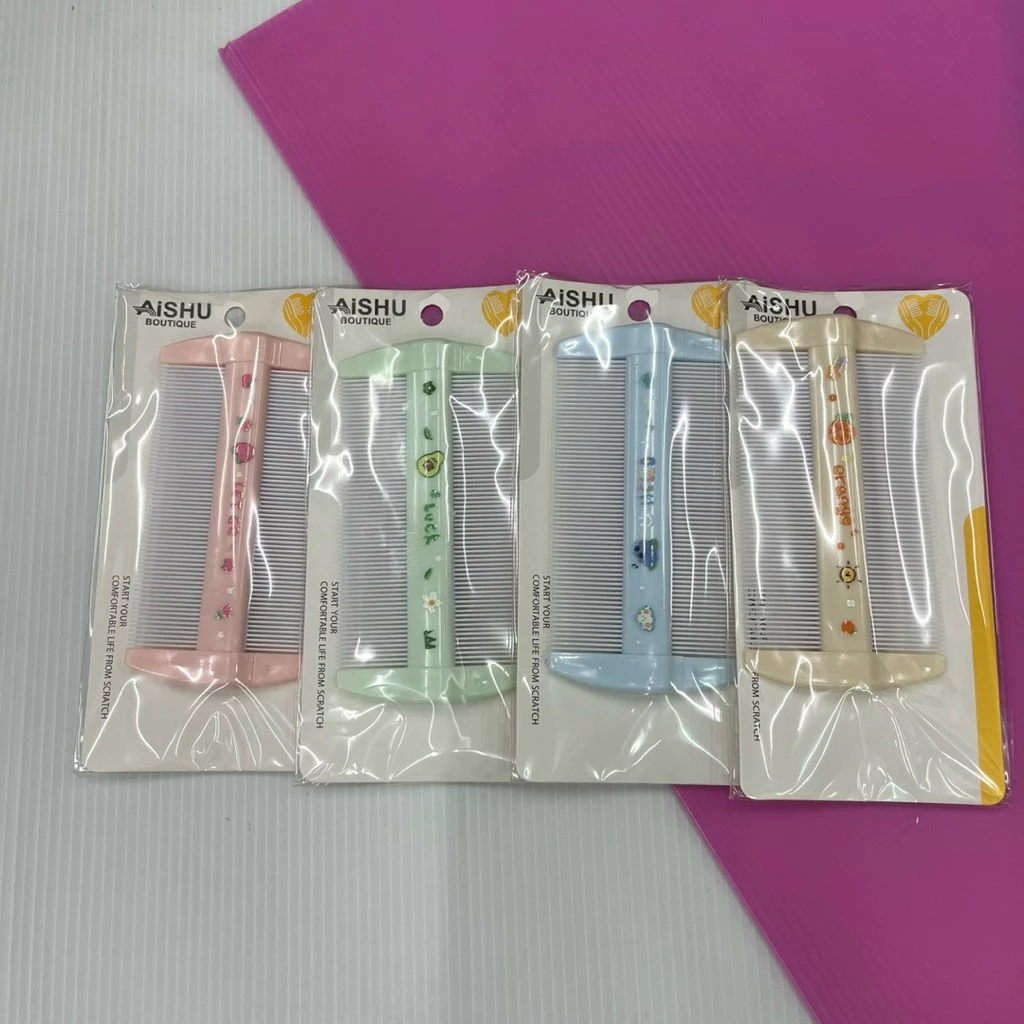 (ยกโหล 12 แพ็ค ) No.1516 หวีเสนียด หัวถี่หวีสางเหา แบบหนา คละสี ได้ 12 ชิ้น