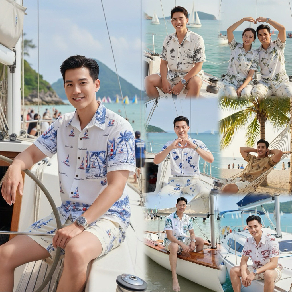 เสื้อผู้ชายคอเชิ้ต ลายมะพร้าว