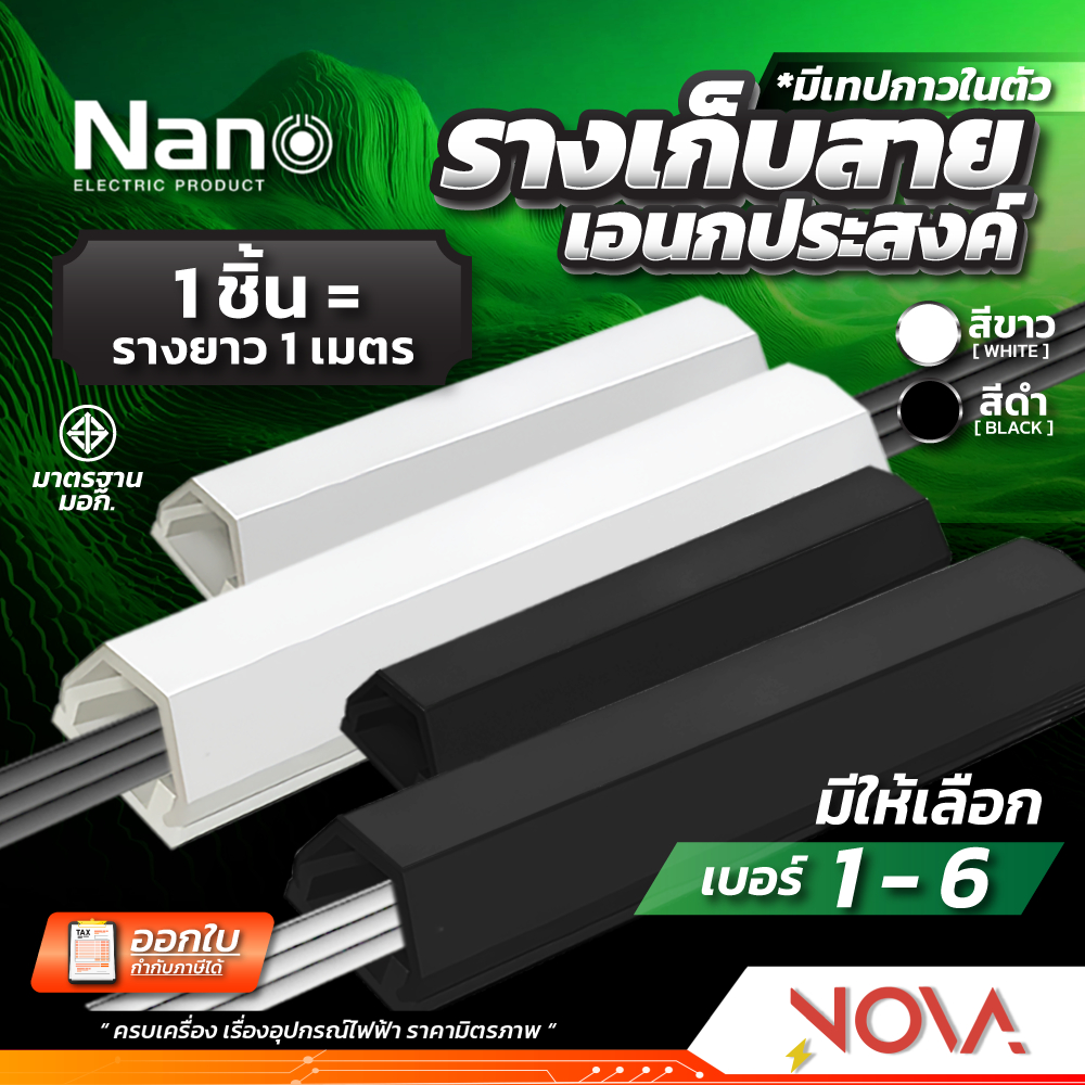 รางโทรศัพท์ รางเก็บสายไฟ รางPVC มีกาวพร้อมใช้งาน สีขาว/สีดำ ยาว 1 เมตร รุ่นNNTD ยี่ห้อ Nano