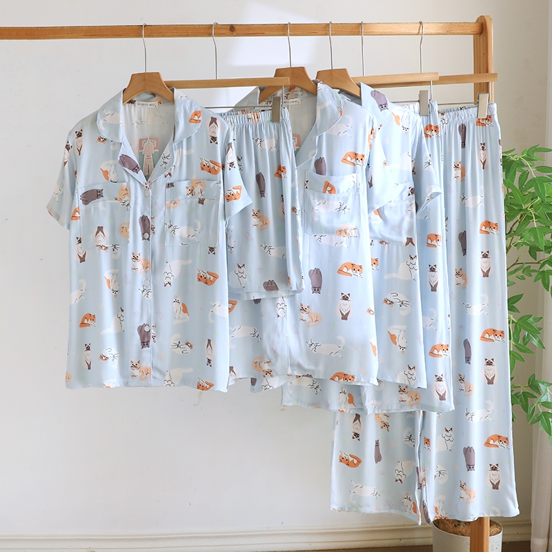 ชุดนอน Muslin Pajamas Organic bamboo รุ่น The Cat Gang (A1073 B1073 E1073) | ชุดนอนผู้หญิง