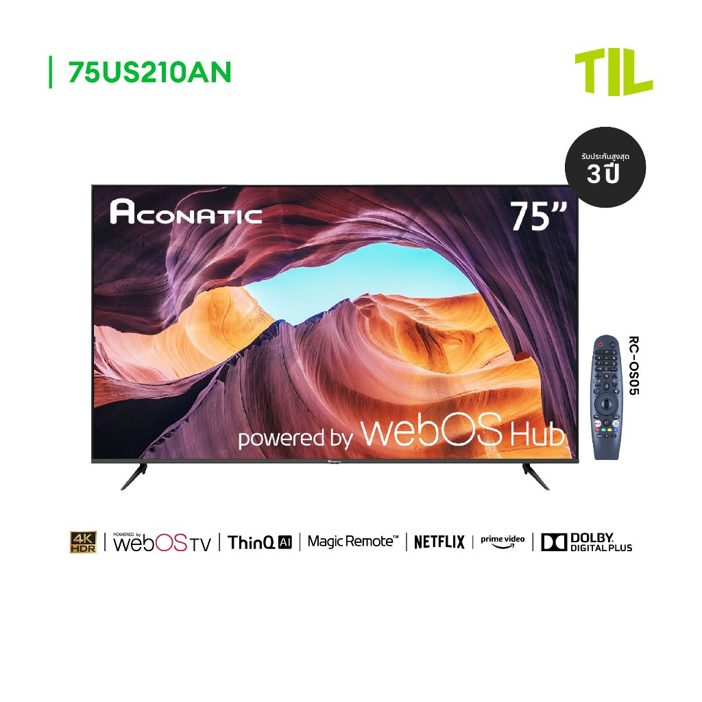 Aconatic ทีวี 75 นิ้ว LED 4K HDR WebOS Hub TV (Wee 2.0) Web OS TV รุ่น 75US210AN  (รับประกัน 3 ปี)