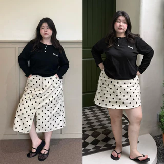 Polka Dot Skirt กระโปรงลายจุดผ้ายีนส์ครีม ห้ามเผื่อไซส์อ่ายรายละเอียดก่อนสั่ง มีสั้นและยาว wendystore19