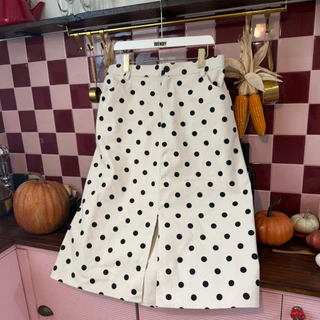 Polka Dot Skirt กระโปรงลายจุดผ้ายีนส์ครีม ห้ามเผื่อไซส์อ่ายรายละเอียดก่อนสั่ง มีสั้นและยาว wendystore19