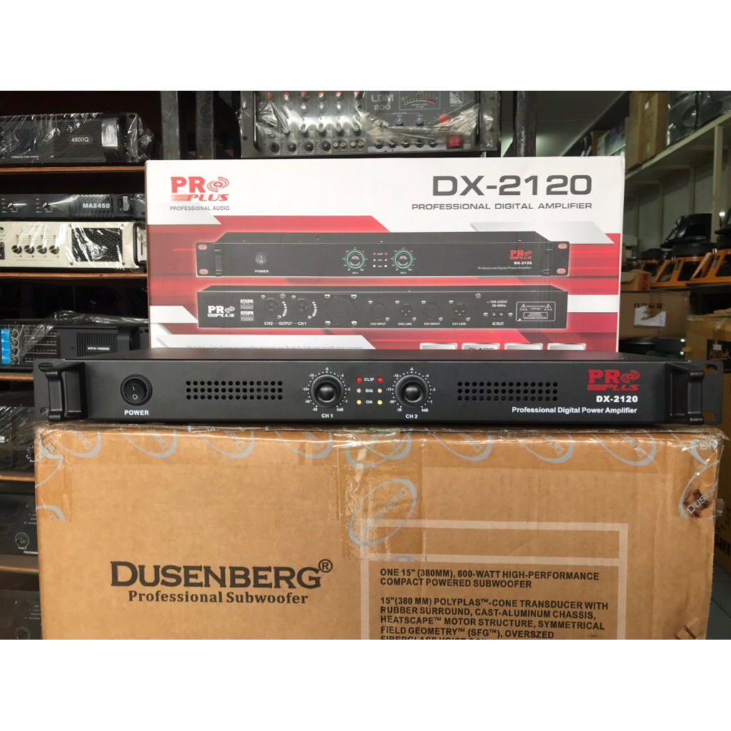 แอมป์ขยาย PROPLUS DX-2120 คลาส D ขนาด 1U 200Wx200W ไฟแสดงสถานะสัญญาณเสียง เมื่อมีสัญญาณเสียงผ่านเข้า
