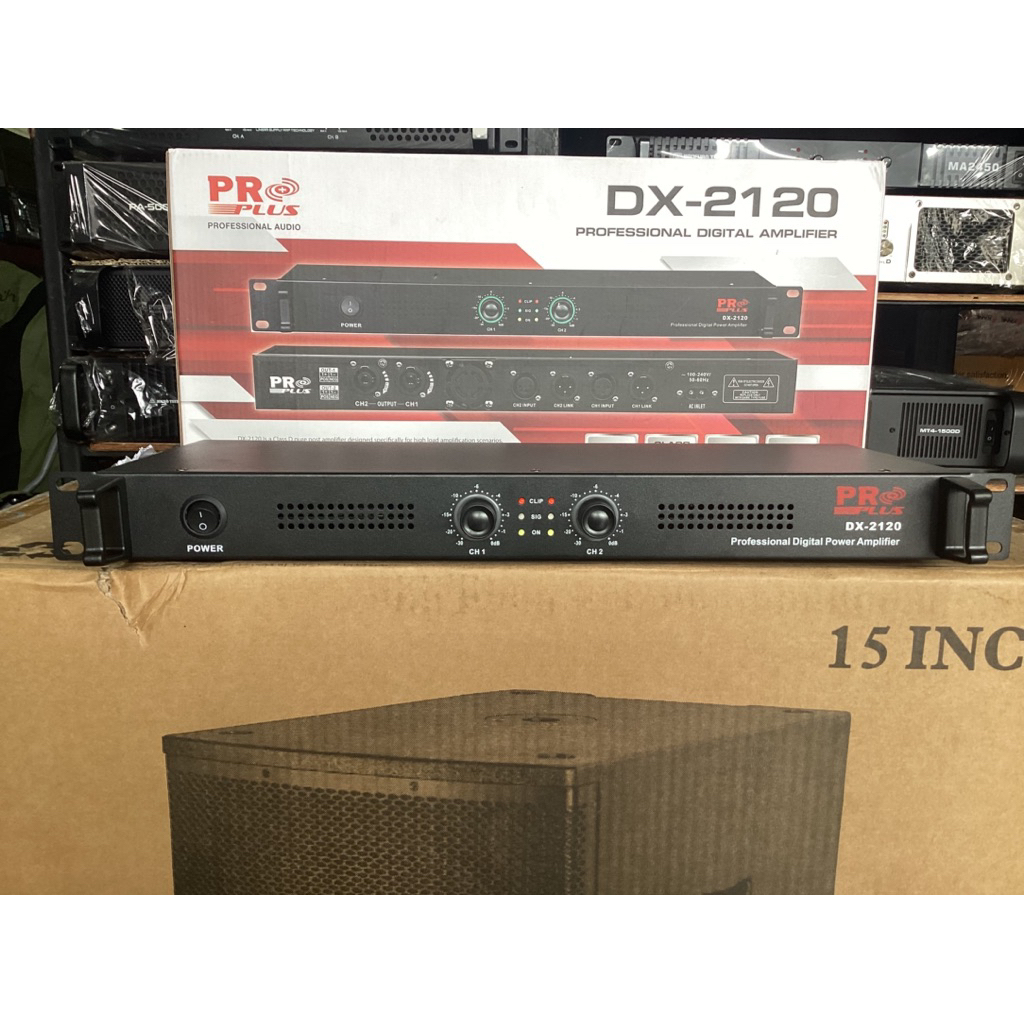 แอมป์ขยาย PROPLUS DX-2120 คลาส D ขนาด 1U 200Wx200W ไฟแสดงสถานะสัญญาณเสียง เมื่อมีสัญญาณเสียงผ่านเข้า