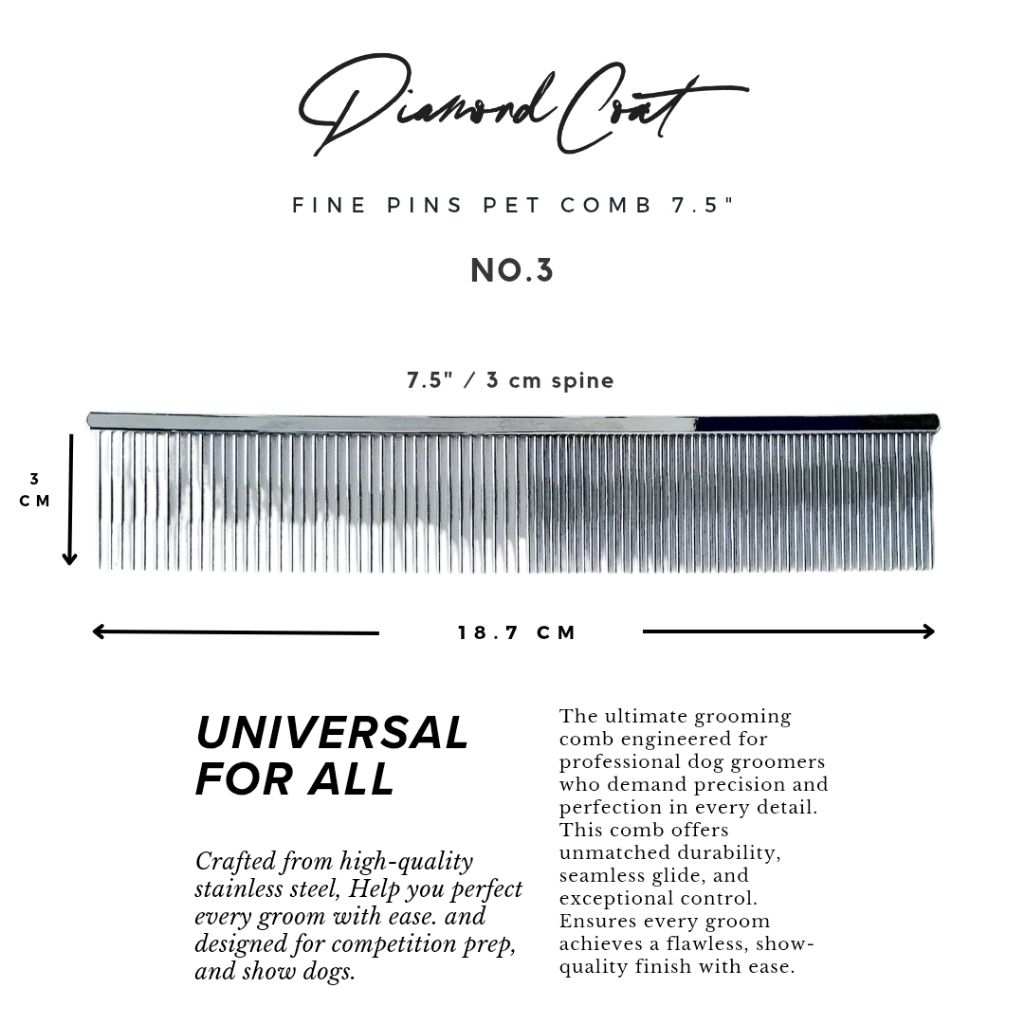 Diamond Coat Smooth & Fine Pet Comb หวีขนสุนัขและแมวซี่ละเอียด ขนาด 5นิ้ว 5.5นิ้ว 7.5นิ้ว 8.5นิ้ว - รูปที่ 4
