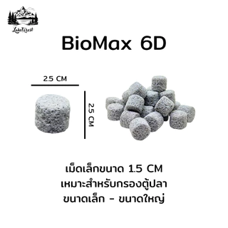 BioMax 6D วัสดุกรองพรีเมียม พื้นที่ผิวมีความพรุนสูงมาก รองรับแบคทีเรียได้ดีขึ้น อุดตันยาก ทำให้น้ำใส