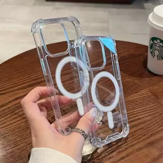 เคสป้องกันแม่เหล็กกันกระแทกโปร่งใส, เคสป้องกัน, TPU + PC เหมาะสําหรับ iPhone11-17 11/11Pro/11Pro/14/13 /12/15/16e promax