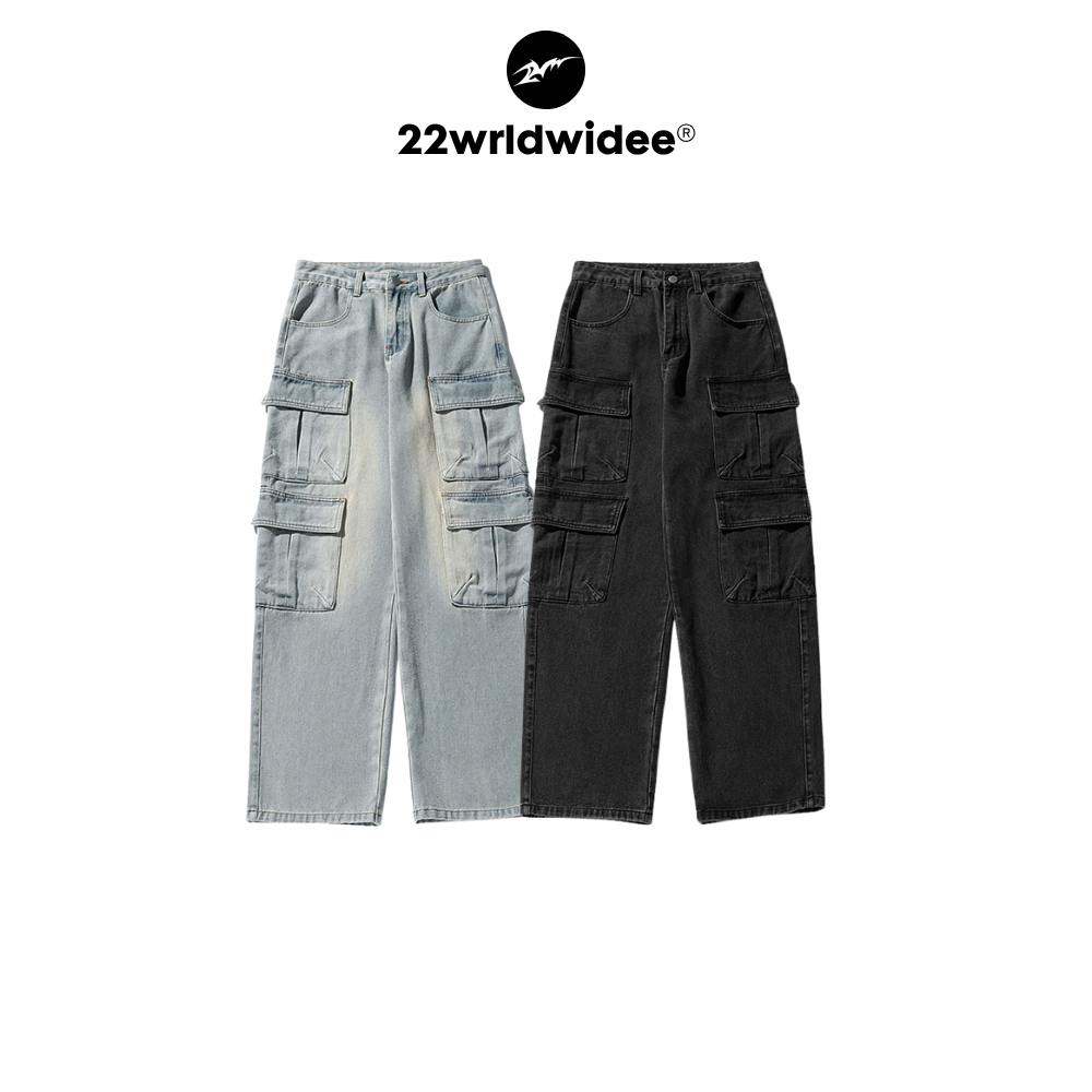 (🔥จัดส่งด่วน 1 วัน!) KR1234 "Fortuity Cargo Jeans" กางเกงยีนส์คาร์โก้ทรงโอเวอร์ไซส์สุดเท่