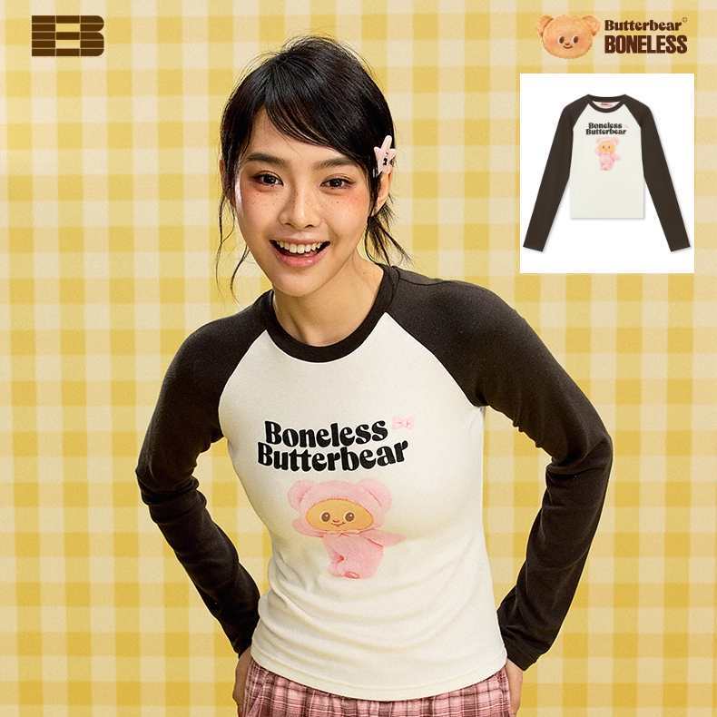 BONELESSxButterbear  เสื้อยืดคอกลมแขนยาวทรงเข้ารูปพิมพ์ลาย น้องเนย บัตเตอร์แบร์ ของแท้100%