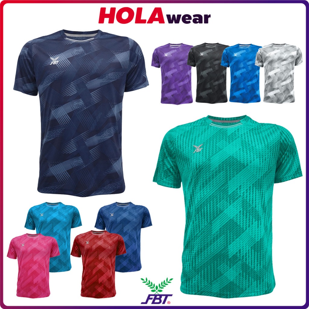 เสื้อกีฬาคอกลม FBT รุ่นใหม่ B2A223 B2A224 ผ้าไมโคร ตัดต่อคอยางยืด