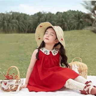 PRINCESS KESLI ชุดเด็กผู้หญิง ฟชันฤดูร้อน คอปกเชอร์รี่ กระโปรงทรูงเอเจ้าหญิงน่ารักและหวาน 1-11 ปี