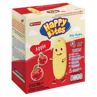 Happy Bites ขนมข้าวอบกรอบสำหรับเด็ก รสแอปเปิ้ล ขนาด 50 กรัม (Happy01) Rice Rusks first snack Apple