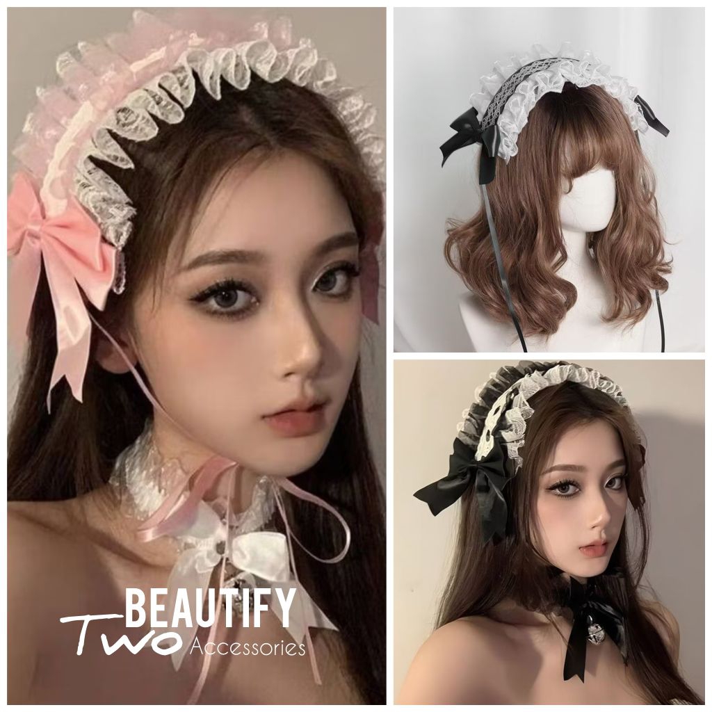 ที่คาดผมผูกโบว์สีหวานยนผ้าลูกไม้สีขาว สวยสะอาดตา หวานเกินบรรยาย