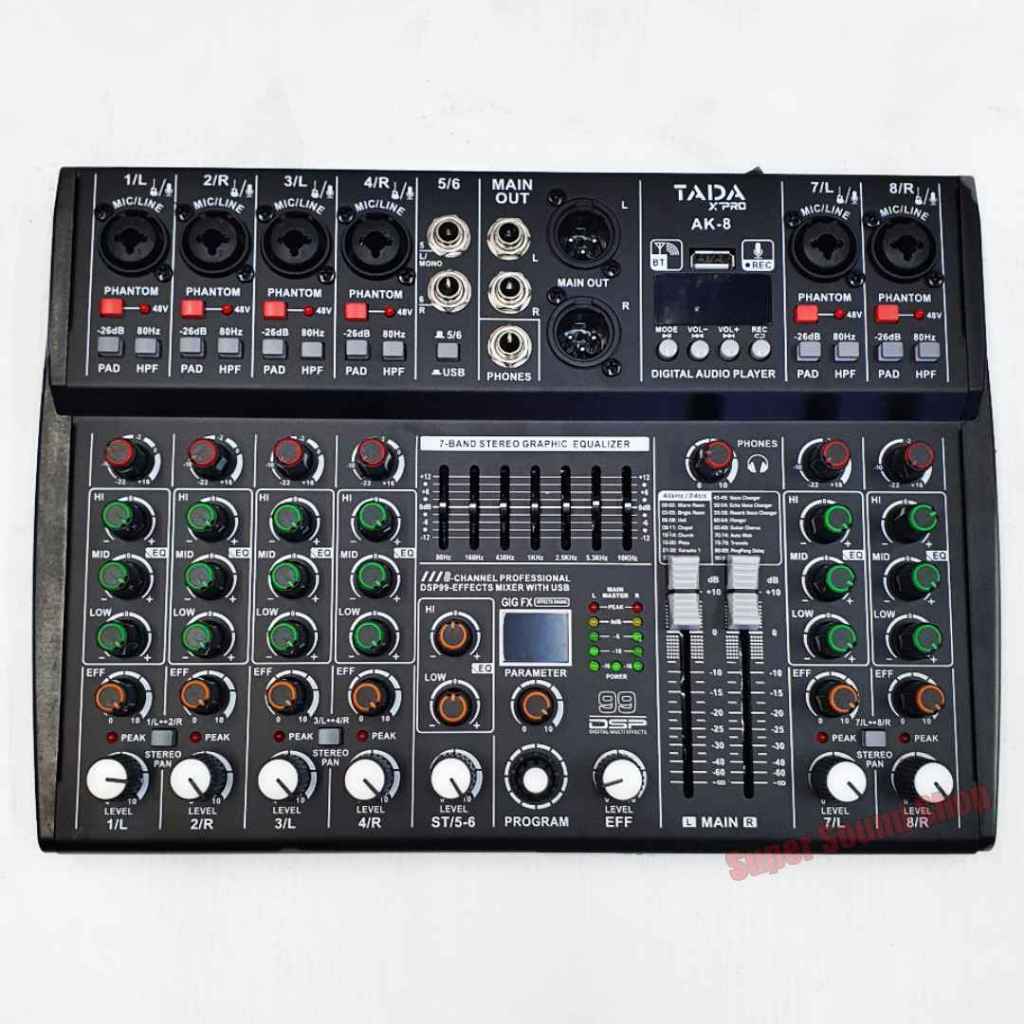 TADA มิกเซอร์ MIXER AK-8 8ช่อง เอฟเฟกแท้ มิกซ์เซอร์ ยี่ห้อ tada ทาดา สามารถใช้ Bluetooth USB เล่น Mp