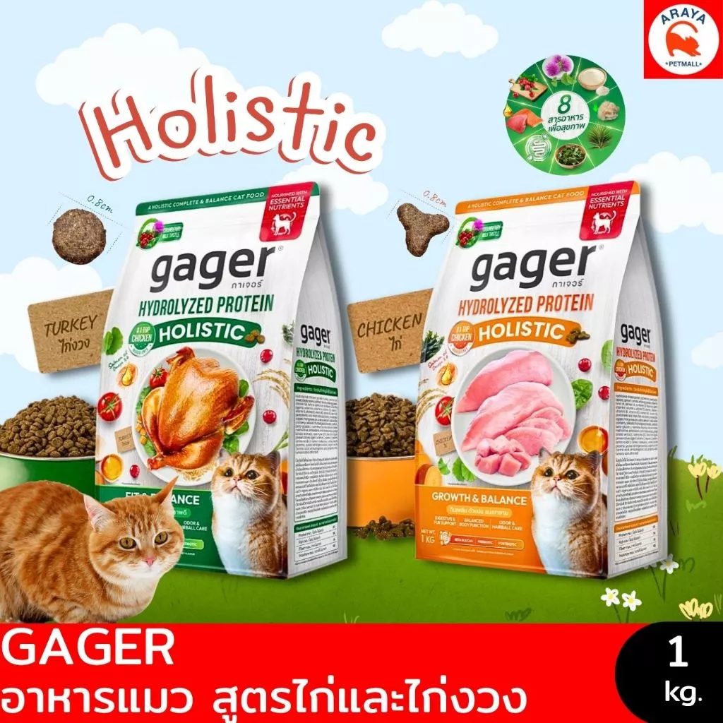 *1kg.* Gager กาเจอร์ HYDROLYZED PROTEIN HOLISTIC อาหารแมว
