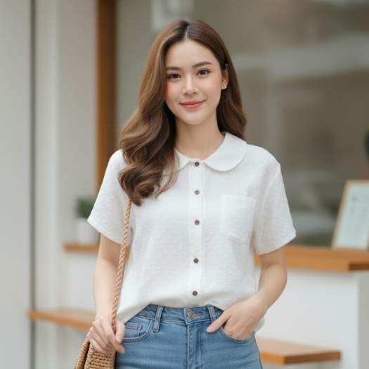 Nana’s Craft เสื้อขาว ผ้าฝ้ายอินเดียทอขึ้นลาย