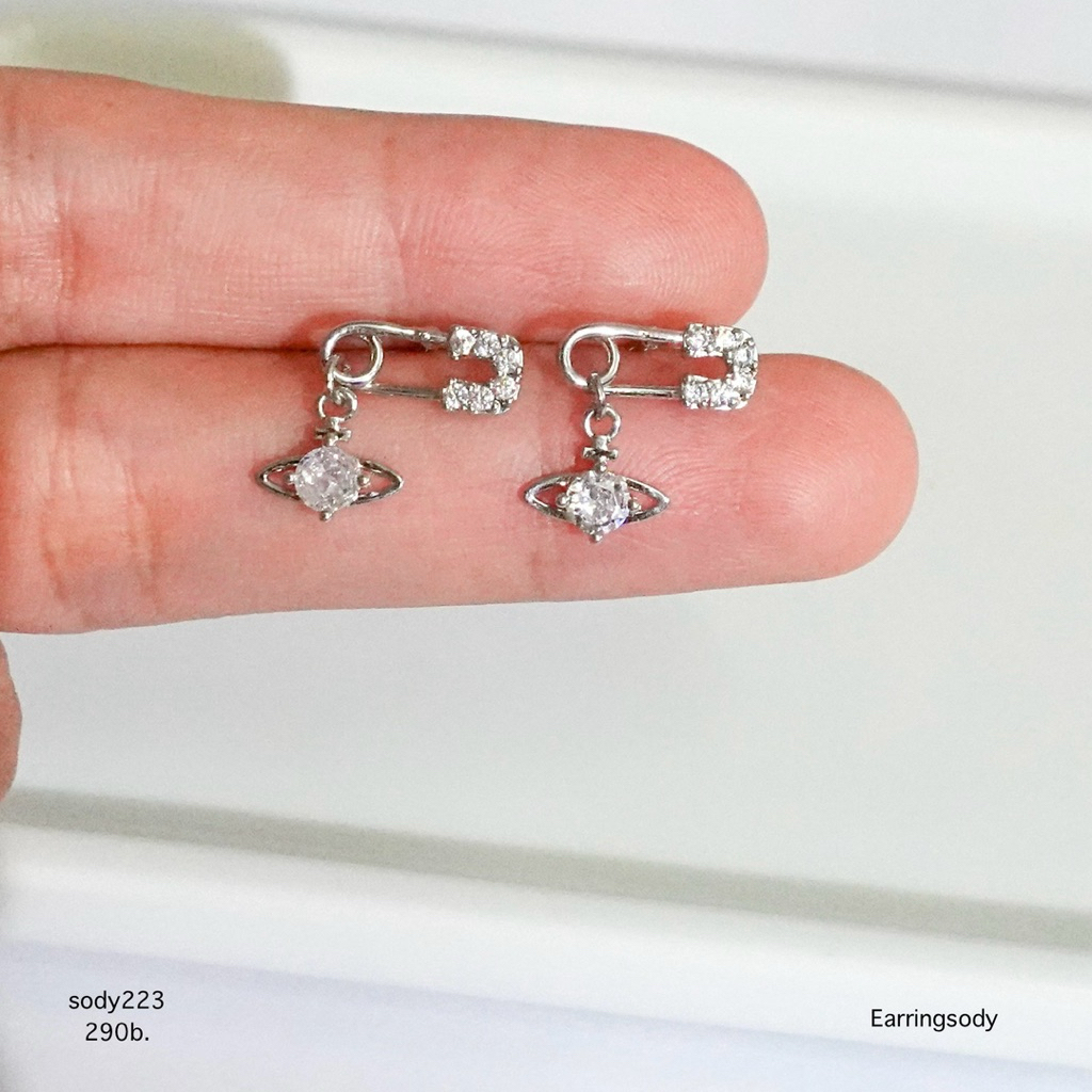 sody223 ต่างหูเงินแท้ s925 ต่างหูแป้นเสียบฝังเพชรcz