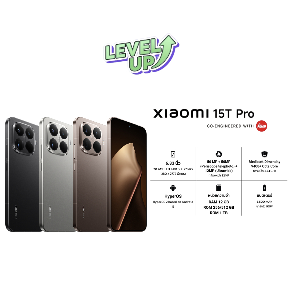 [พร้อมส่ง] Xiaomi 15T Pro 12GB+512, 1TB  จอขนาด 6.83นิ้ว 144Hz กล้อง Laica Summiluk แบตเตอรี่ 5500mA