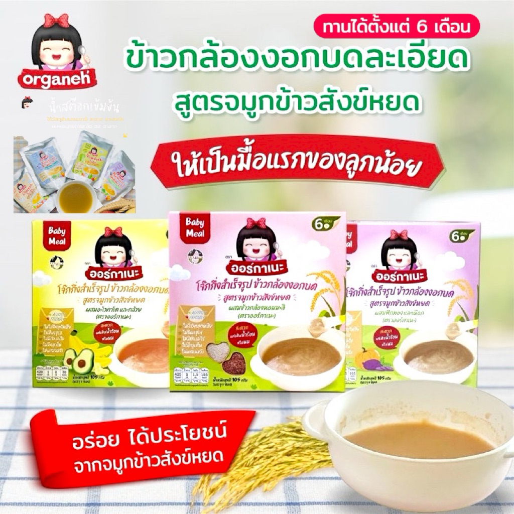Organeh ออร์กาเนะ โจ๊กข้าวกล้องงอกบดละเอียด สูตรจมูกข้าวสังข์หยด สำหรับเด็ก 6 เดือนขึ้นไป